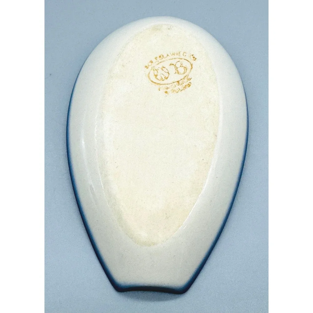 Boleslawiec Spoon Rest Yellow Blue Peacock Eye Pattern Ceramic Polish Pottery